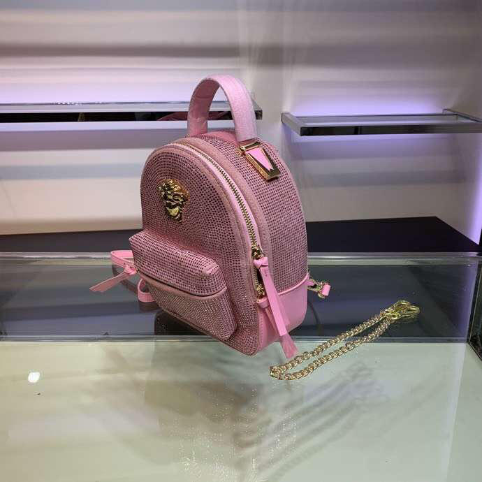 VERSACE女包 磨砂皮配牛皮燙磚款 範思哲鏈條單肩挎包 女士雙肩背囊 迷你款 可斜挎手拎 4442  bfd1039